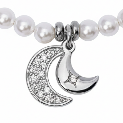 Dettaglio macro doppio ciondolo mezzaluna pavé cristalli e stella bracciale 2JEWELS 232342