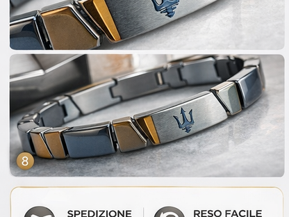 Bracciale Uomo Maserati Acciaio Brunito Ematite Occhio Tigre JM221ATZ01