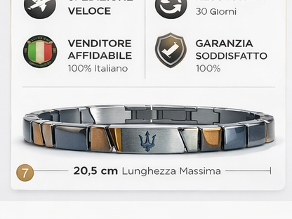 Bracciale Uomo Maserati Acciaio Brunito Ematite Occhio Tigre JM221ATZ01