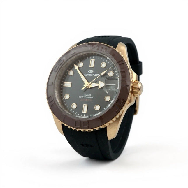 Orologio Uomo Lorenz DI-300 Automatico Diver 300m Oro Cinturino Gomma 030258DD
