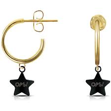 Orecchini Donna OPSOBJECTS OPSOR653 Cerchio Oro con Stella Nera Pendente Logo OPS!