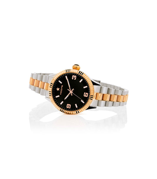 Orologio Donna Hoops Solo Tempo - Bracciale Acciaio E Quadrante Nero - Collezione New Luxury Silver and Gold