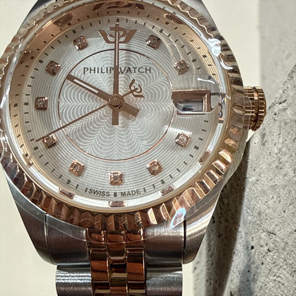 Philip Watch Caribe Donna 31mm bicolore (acciaio e oro rosa) con 12 diamanti sul quadrante silver guilloché.