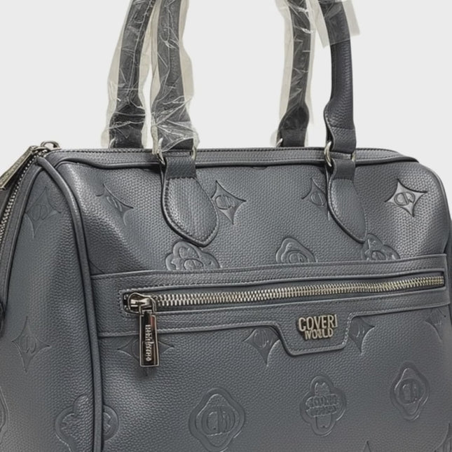 Borsa Donna Coveri World Bauletto Monogram Grigio Manici Doppi Zip