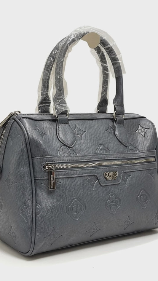Borsa Donna Coveri World Bauletto Monogram Grigio Manici Doppi Zip