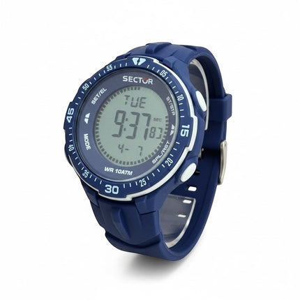 Orologio uomo Sector R3251280002 digitale in resina blu navy 44mm con cronometro e impermeabilità 100M.