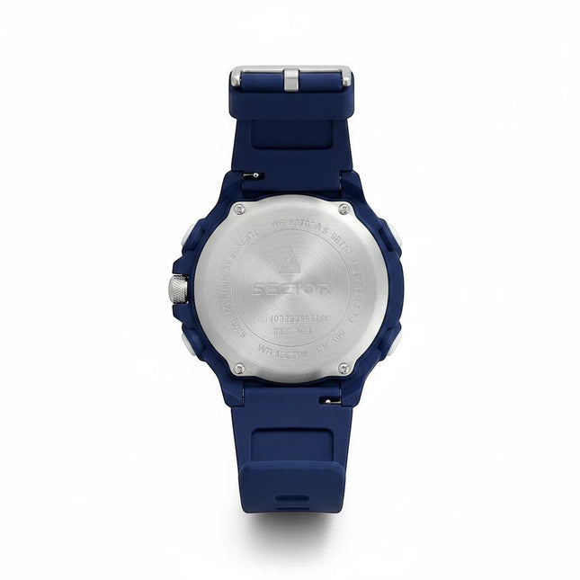 Orologio uomo Sector R3251280002, cassa in resina blu navy da 44mm, cinturino in gomma, display digitale LCD, cronometro e impermeabilità 100M.