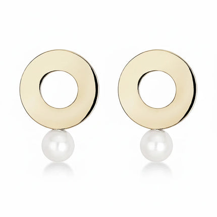 Tempo A Tempo 2Jewels gold-tone steel stud earrings featuring a circular design with a delicate white pearl drop.