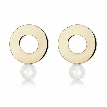 Tempo A Tempo 2Jewels gold-tone steel stud earrings featuring a circular design with a delicate white pearl drop.