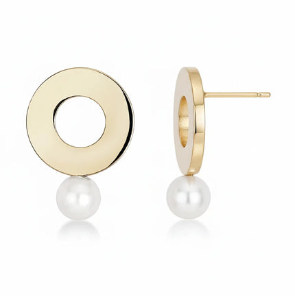 Tempo A Tempo 2Jewels gold-tone steel earrings featuring a circular design with a dangling white pearl.