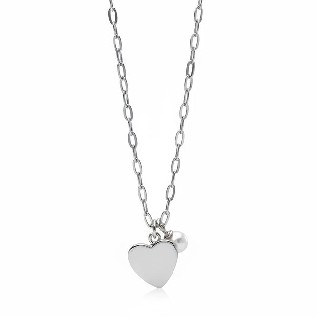 Tempo A Tempo 2Jewels stainless steel choker necklace featuring a heart pendant and a small white pearl