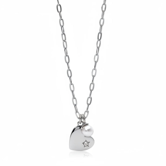 Tempo A Tempo 2Jewels stainless steel necklace featuring a heart pendant with a pearl and small star detail