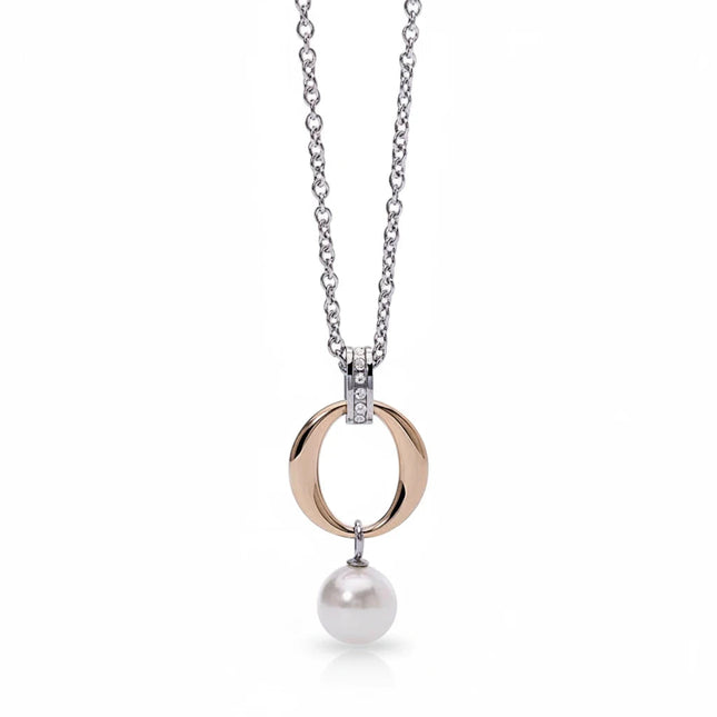 Tempo A Tempo 2Jewels rose gold and stainless steel necklace with a central pearl pendant and crystal accents