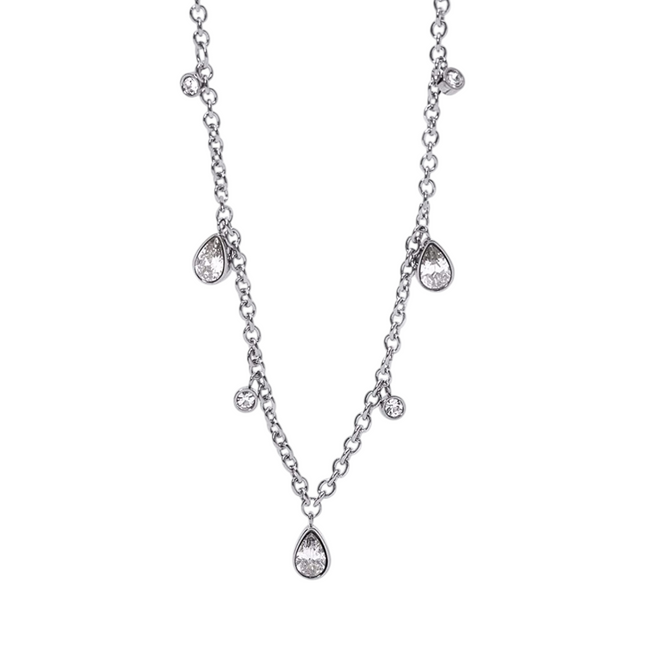 Tempo A Tempo 2Jewels stainless steel choker necklace featuring delicate crystal-encrusted teardrop charms.