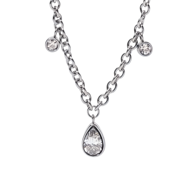 Tempo A Tempo 2Jewels stainless steel choker necklace featuring a central teardrop crystal pendant and side accents.
