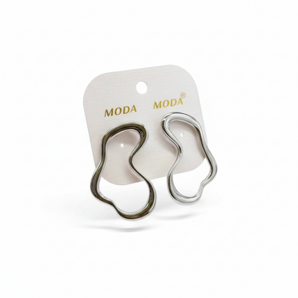 Tempo A Tempo abstract wavy silver stainless steel earrings, 5cm, modern minimalist design.