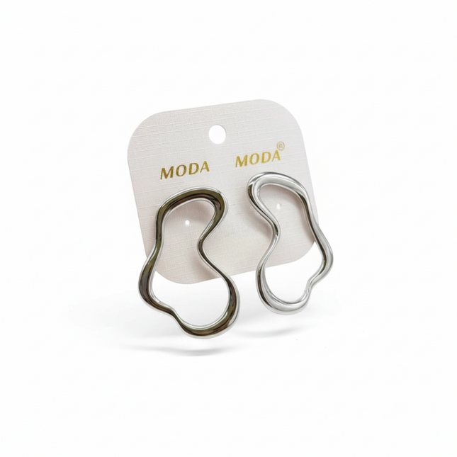 Tempo A Tempo abstract wavy silver stainless steel earrings, 5cm, modern minimalist design.