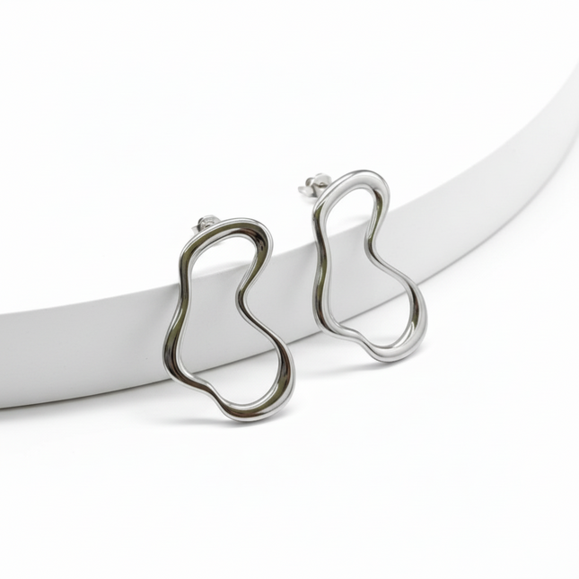 Tempo A Tempo abstract wavy silver stainless steel drop earrings, 5cm