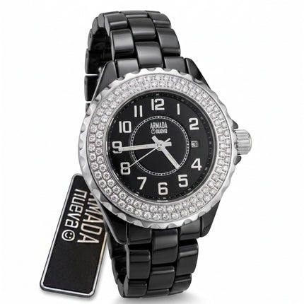 Tempo A Tempo Armada Nueva women's watch in black ceramic with a crystal-embellished bezel and date display
