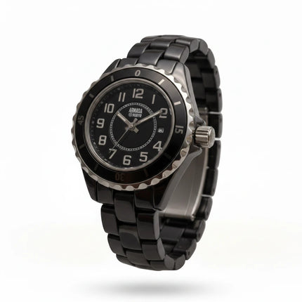 Tempo A Tempo Armada Nueva black ceramic analog watch with date display and integrated link bracelet
