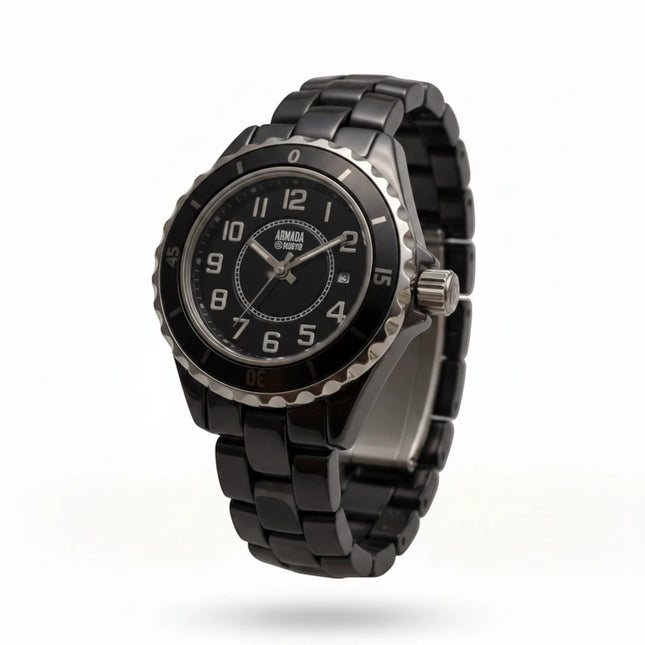 Tempo A Tempo Armada Nueva black ceramic analog watch with date display and integrated link bracelet
