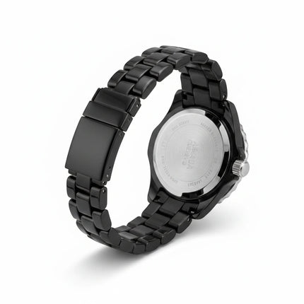 Tempo A Tempo Armada Nueva women's watch featuring a black ceramic link bracelet and stainless steel case back