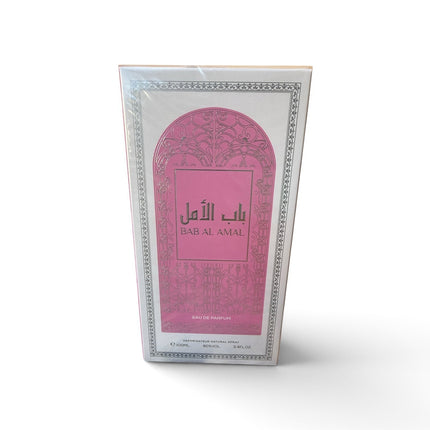 Confezione del profumo Tempo A Tempo Bab Al Amal Eau de Parfum 100ml con design orientale rosa e bianco