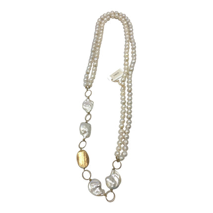 Tempo A Tempo 60cm long necklace featuring cultured baroque pearls and gold-toned accents in a unique handmade design