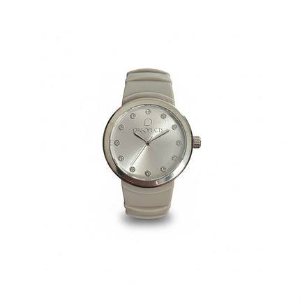Tempo A Tempo women's beige silicone watch with silver dial, crystal indices, and Italian design.