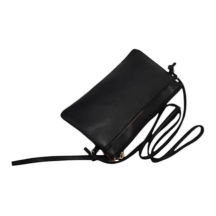 Tempo A Tempo black leather crossbody bag with adjustable strap and subtle leopard print detail.