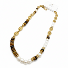 Tempo A Tempo boho chic necklace with pearls, tiger's eye beads, and gold-tone details.