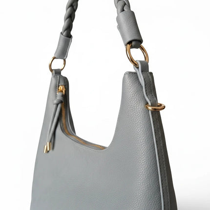 Tempo A Tempo Borsa Hobo in ecopelle grigio azzurro con manico intrecciato e hardware dorato