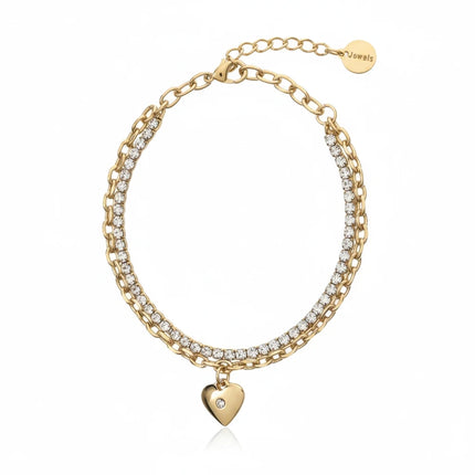 Bracciale Tempo A Tempo 2Jewels a doppio filo in acciaio PVD gold con catena di cristalli e ciondolo a cuore