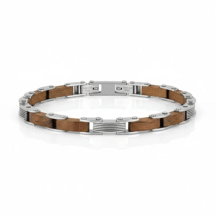 Bracciale uomo Tempo A Tempo 2Jewels in acciaio 316L e legno naturale con design a maglie