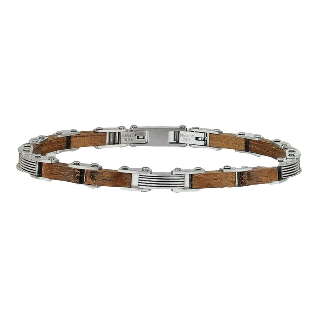 Bracciale uomo Tempo A Tempo 2Jewels in acciaio 316L e legno naturale con design a maglie alternate