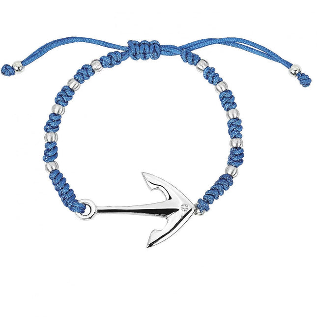 Bracciale uomo Tempo A Tempo 2Jewels in cordura azzurra e acciaio con ciondolo a forma di ancora e perline metalliche