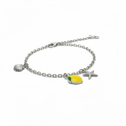 Tempo A Tempo bracciale in acciaio argentato con charm limone smaltato, conchiglia e stella marina
