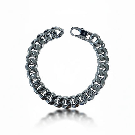 Bracciale uomo Tempo A Tempo catena cubana BIG in acciaio 316L massiccio, finitura argento lucido, maglie spesse e chiusura a moschettone.