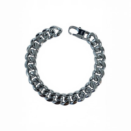 Tempo A Tempo Bracciale uomo catena cubana BIG in acciaio 316L massiccio, finitura argento lucido, maglie spesse e chiusura a moschettone.