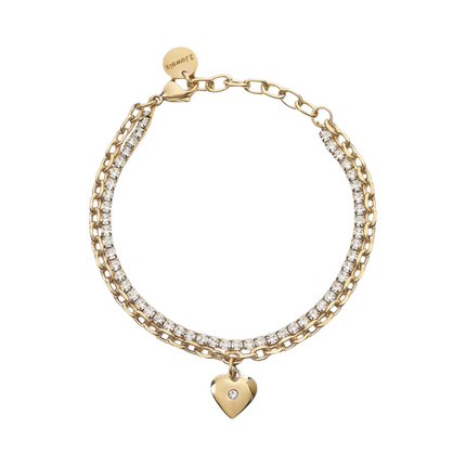 Bracciale donna Tempo A Tempo 2Jewels a doppio filo in acciaio PVD gold con ciondolo a cuore e cristalli luminosi
