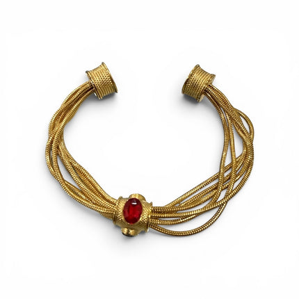 Bracciale Tempo A Tempo Shelly multifilo in acciaio dorato con pietra centrale rossa e chiusura magnetica