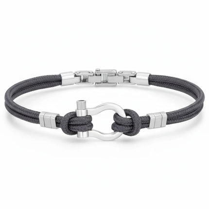 Bracciale uomo Tempo A Tempo 2Jewels in nylon nero e dettagli in acciaio con chiusura a forma di grillo
