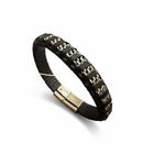 Bracciale uomo Tempo A Tempo in pelle nera con inserti a catena in acciaio argento e chiusura magnetica