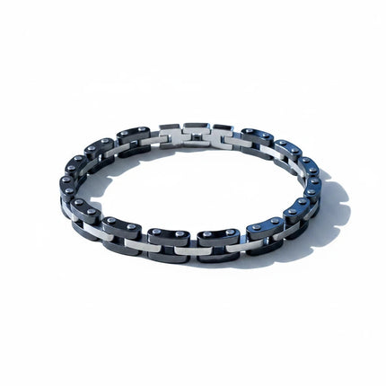 Bracciale Tempo A Tempo da uomo in acciaio 316L bicolore nero e argento con design a maglie moderne