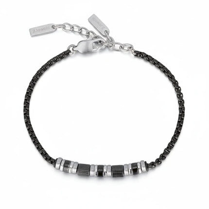 Bracciale uomo Tempo A Tempo 2Jewels in acciaio con finitura IP nera e dettagli centrali decorativi