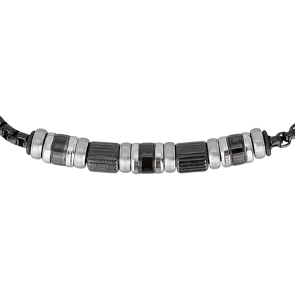 Bracciale uomo Tempo A Tempo 2Jewels in acciaio con finitura IP nera e dettagli centrali decorativi