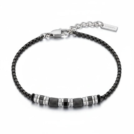 Bracciale uomo Tempo A Tempo 2Jewels in acciaio nero con dettagli centrali decorativi e chiusura a moschettone