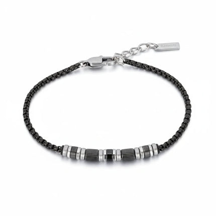 Bracciale uomo Tempo A Tempo 2Jewels in acciaio IP nero con elementi centrali decorativi e chiusura a moschettone
