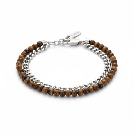 Bracciale uomo Tempo A Tempo 2Jewels in acciaio 316L e sfere di occhio di tigre con design a doppio filo