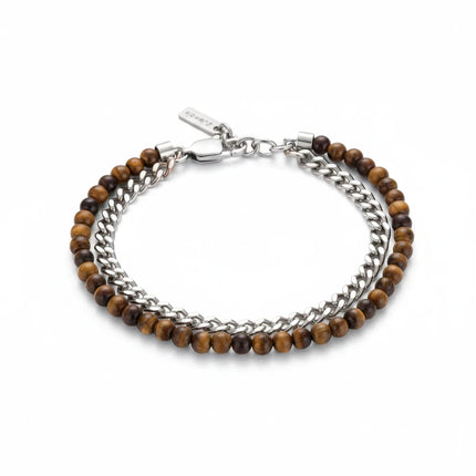 Bracciale uomo Tempo A Tempo 2Jewels in acciaio 316L e sfere di occhio di tigre a doppio filo